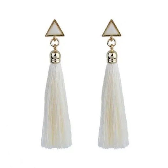 Bohemian Long Tassel Triangle Stud Earrings - Picture 4 of 13